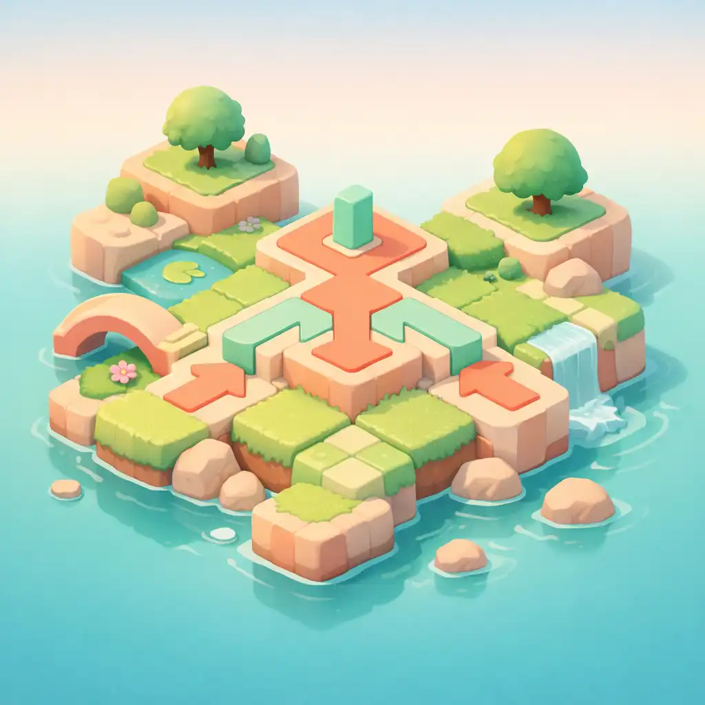 Pasztell stílusú lebegő sziget puzzle játékkal