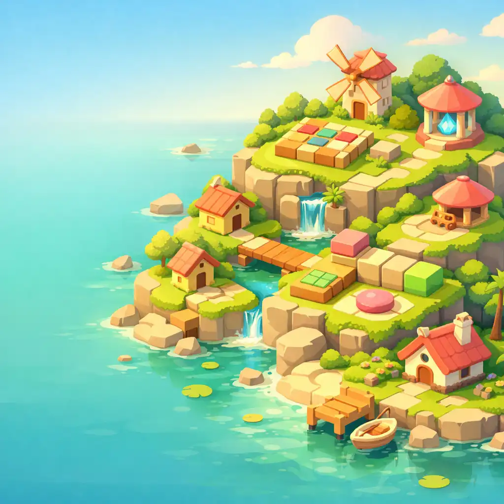 Színes, nyugodt sziget jelenet az Hidden Island játékból
